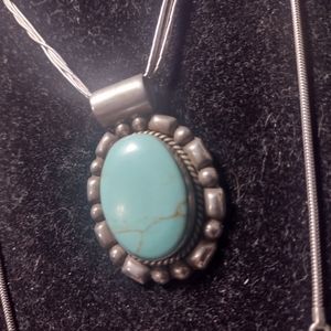 Vintage southwestern style spider web turquoise 925 pendant